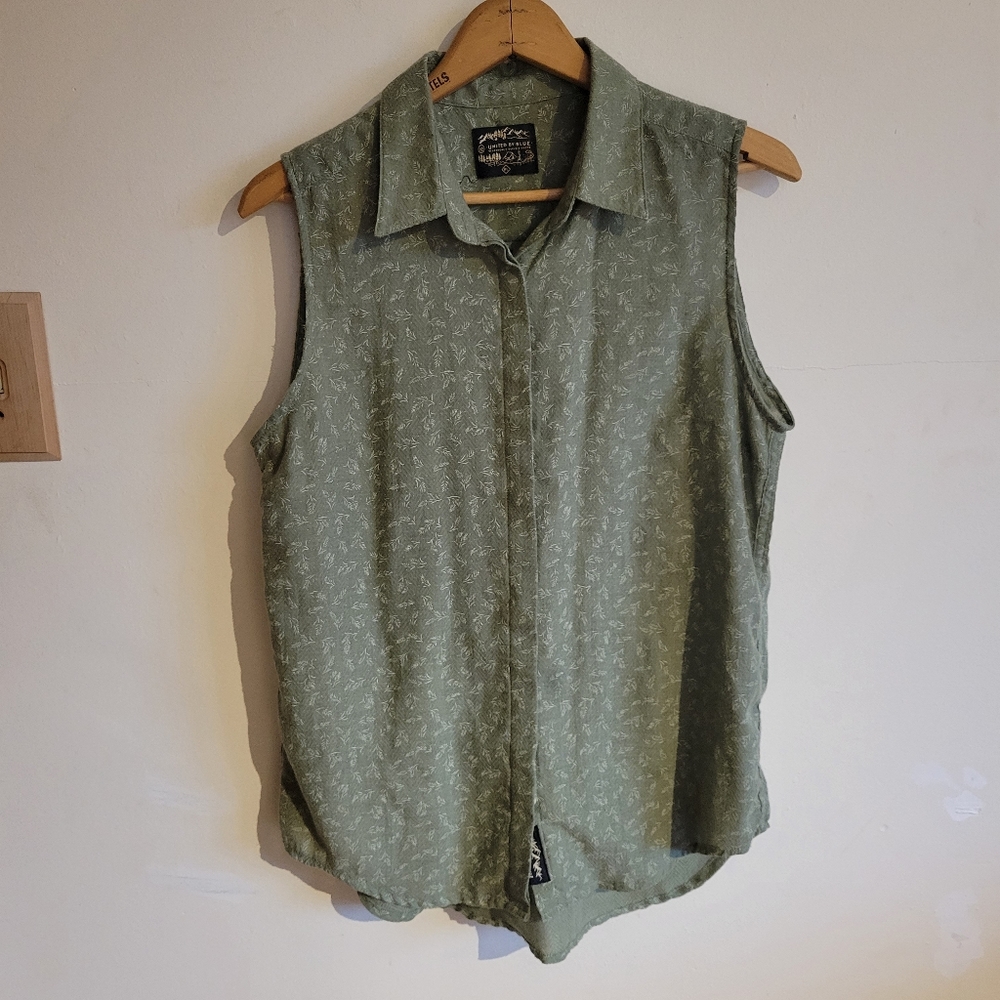 United By Blue Organic Cotton Button Down Tank Top Blouse Green Extra Large XL